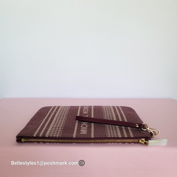 MICHAEL KORS Jet Set Signature Jacquard Large Zip Pouch Wristlet- Dark Berry⭐ - Picture 11 of 16